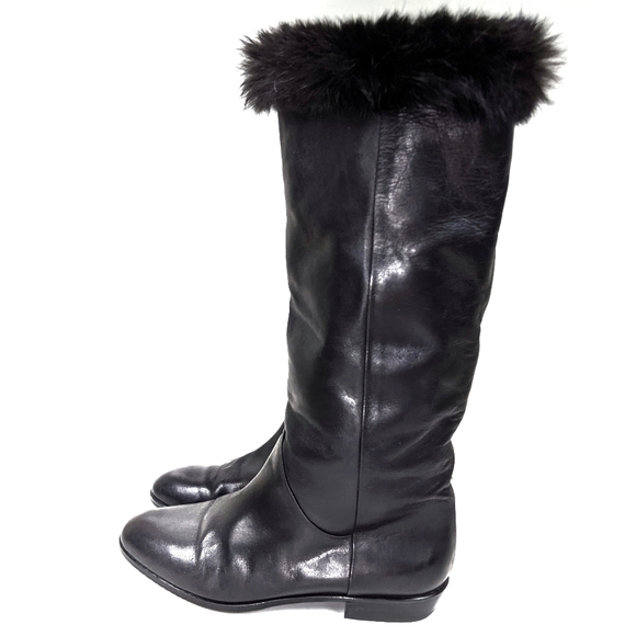 Charles Jourdan Winter Boots Fur Trim Black 6.5 - Picture 2 of 5